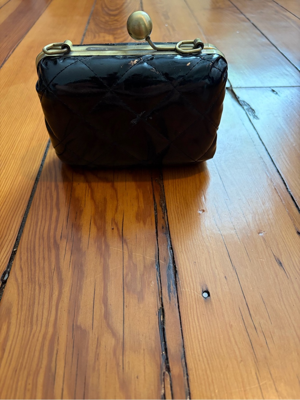 Black Quilted Frame Clutch Bag with Gold-Tone Hardware